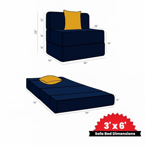 Image of CELLBELL Comfy Sofa Cum Bed 3x6 Feet | Foldable Dual Use Couch Bed with Soft Cushions, Washable Fabric Cover & Sturdy Frame | Space Saving Modern Design for Living Room, Bedroom Guest Use (Navy Blue)
