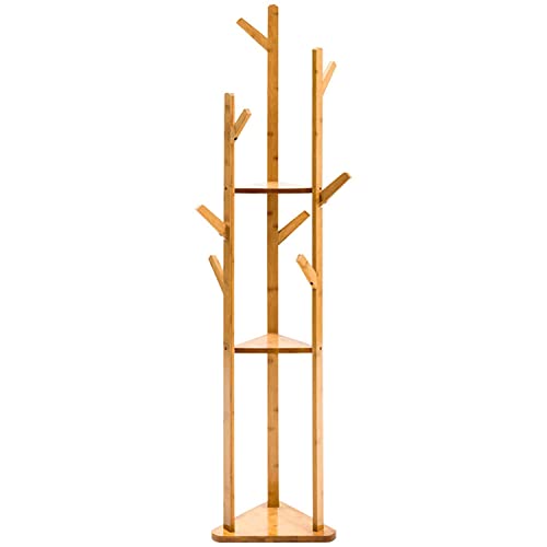 Image of Ash & Roh Natural Wooden Coat Rack Stand With Hooks Adjustable Height, Easy Assembly, Sturdy Solid Base for Coats, Hats, Handbags Entryway, Hallway, Bedroom, Office (Beige, 92-5)