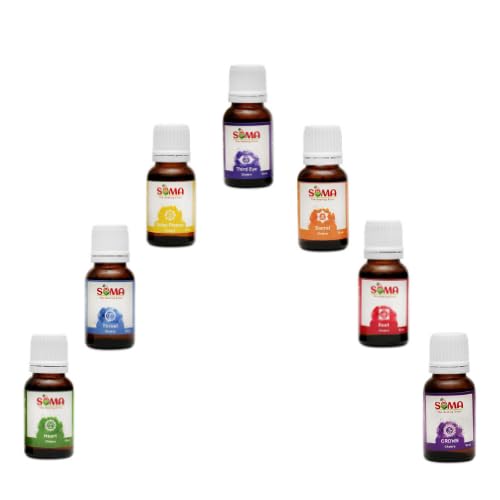 Image of Seven Chakra Oil Combo of Set 7 | Blends of Pure Essentials Oils Ideal for Calming Effects, | 15 ml | Aroma Oil & Seven Chakra Oils | Best for Aromatherapy & Meditation | Pack of 7