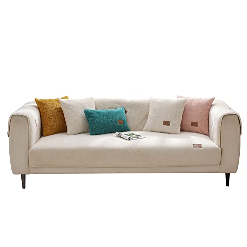 VanderHOME Sofa Cover Sofa Saver Shield Thicken Plush Soft and Smooth Sofa Cushions Washable Non-slip Autumn Winter Lamb Wool Sofa Covers Protector for Living Room 70*210cm-Beige-backrest cover(1 PC)