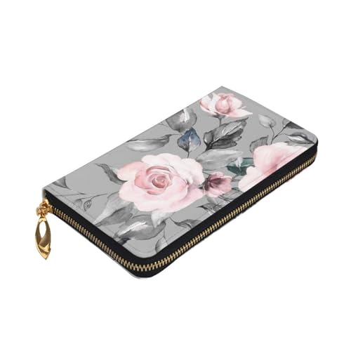 Portefeuille en cuir de qualité supérieure zippé à motif roses en relief