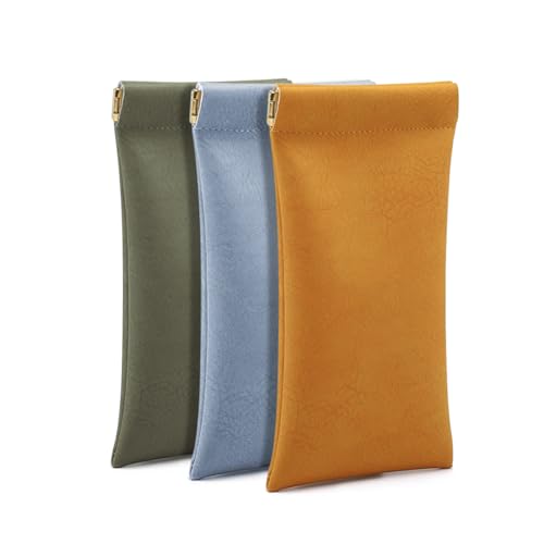 Image of 3 Piece Leather Sunglasses Cases PU Sunglasses Pouch, Portable Squeeze Top Eyeglasses Cases Soft Glasses Bag
