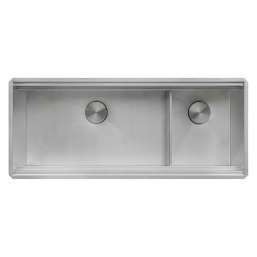 Image of Ruvati 45-inch Double Bowl Workstation Kitchen Sink - Undermount 16 Gauge Stainless Steel Kitchen Sink with Two-Tiered Ledge & Accessories - RVH8253