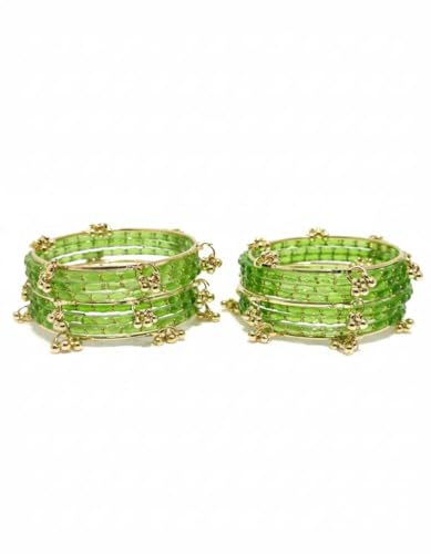 Image of NEW SURYA ENTRPRISES Kashmiri Ghangharoo Glass Bangle Set for Women|Light Weight Bangles|Traditional Transparent Fancy Glass Chudi Set Of 16(12 Glass + 4 ghungroo bangles)