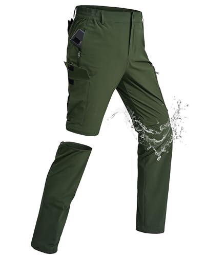 xtuwkzo Trekking Pantaloni Uomo Cerniera Impermeabile Asciugatura Rapida Rimovibile Traspirante Softshell Multi Tasche Stretch Escursionismo Pantaloni Uomo Breve Tattico Pesca Army Grün XL