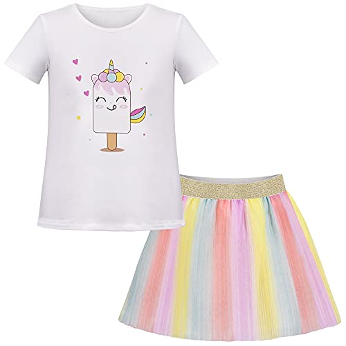 Filles T Shirt Tutu Jupe 2 pièces Pack Licorne Crème glacée Arc-en-Ciel Manche Courte 7-8 Ans Cover