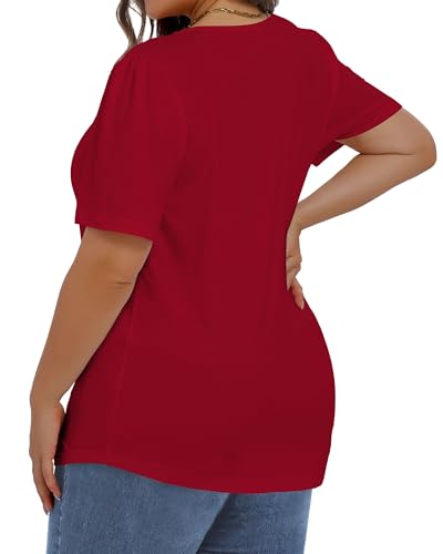 Image of Plus Size Tops for Women Pleated Summer Top Trendy Short Sleeve Shirts Casual Basic Tee Crew Neck Blouses 2026