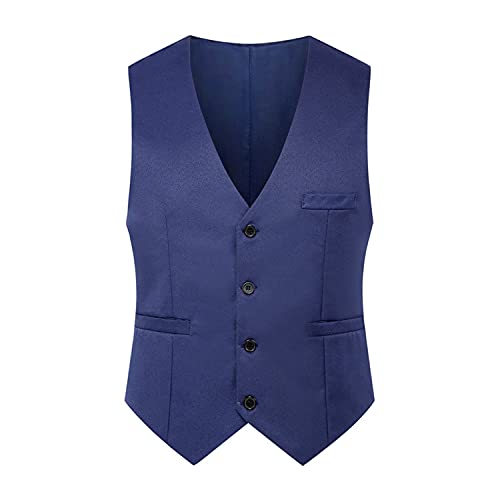 Men's Classic 3 Piece Slim Fit Formal Suit Solid Dress Business Wedding Party Blazer Casual One Button Tux Vest & Trousers (Navy Blue,5X-Large)3