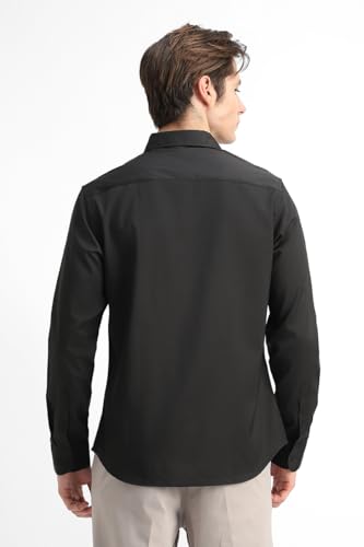 Image of SNITCH Men Formal Shirt | Tailored Slim Fit Full Sleeve Spread Collar Solid Style | Breathable Polyester Viscose Blend Twill Fabric for Office & Evening