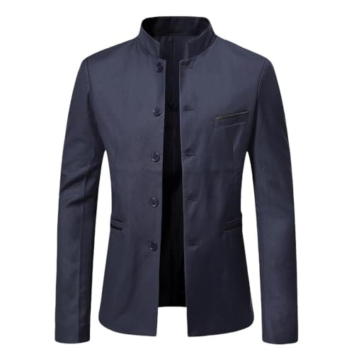 PGPBVLVGHM Blazer Homme à col Mao, Coupe ajustée, Veste légère, Simple Boutonnage, col Montant, Veste de Costume, Veston décontracté, Style Chinois,...