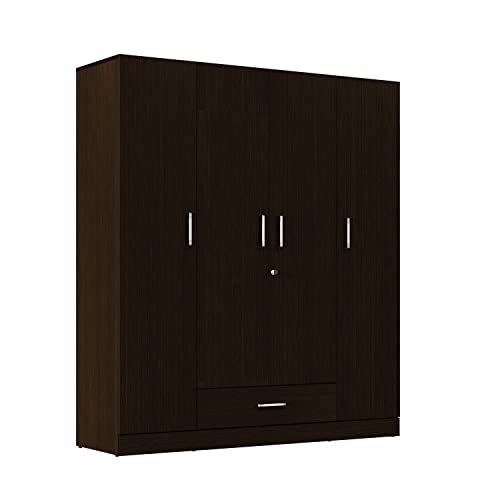 Image of Wakefit Wardrobe | 1 Year Warranty | Engineered Wood Almirah, Cupboard for Clothes Storage | 4 Door, 2 Drawers, 1 Hanging Space | Gingham - Wenge