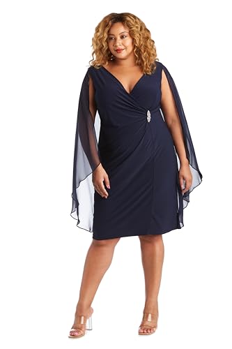 Image of R&M Richards Women's Knee-Length Wrap Dress W /Rhinestone Waist Detail & Chiffon Duster Cape