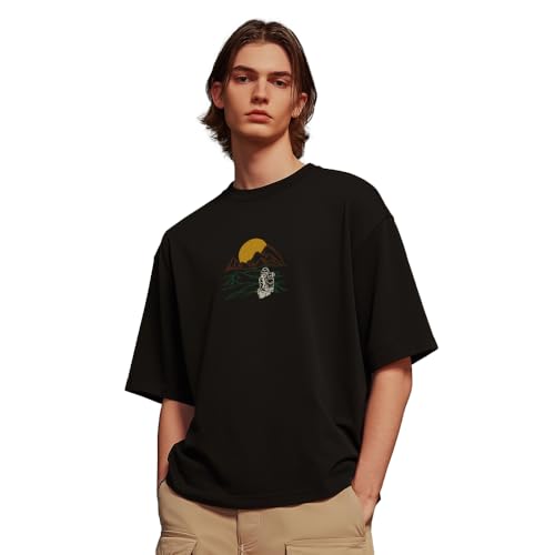 Image of Nobero Men's Oversized Graphic T-Shirt for Men | Soft Cotton | Drop Shoulder Relaxed Fit | Printed Casual Tshirt for Men