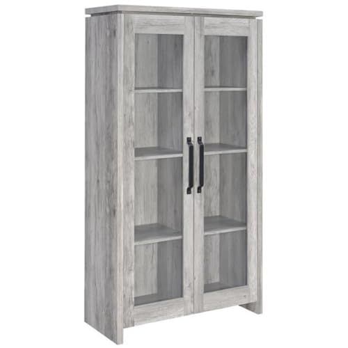 Coaster Home Furnishings - Alejo - 2-Door Engineered Wood Tall Accent Cabinet with Glass Doors, Eight Compartments, Coastal Style - Living Room, Entryway & Home Kitchen - Gray Driftwood - 950783