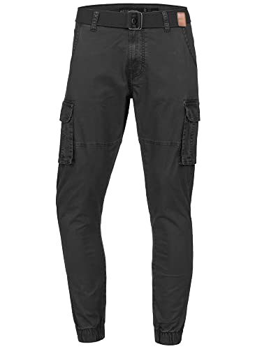 Indicode Herren Kerr Cargohose aus 98% Baumwolle inkl. Gürtel | Cargo Hose für Männer Black M