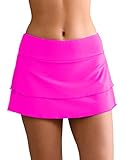 REKITA Women Swim Skirt Solid Color Ruched Build-in Brief Swimsuits Tummy Control Skort Bikini Botto