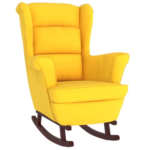 vidaXL Silla Mecedora Patas Balancín Reclinable Asiento Sillón Salón Sala de Estar Muebles Mobiliario Relajación Madera de Caucho Terciopelo Amarillo