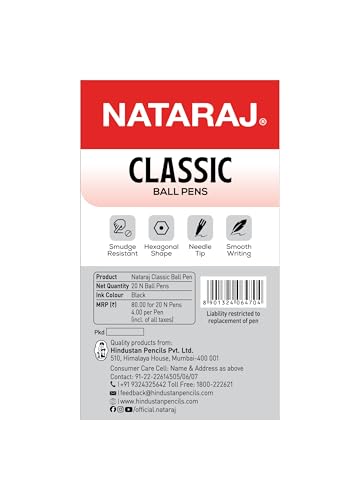 Image of NATARAJ Classic Ball Pen-Black| Comfortable Grip | Non-fading ink | Smooth Writing | Smudge Resistant | Fun Writing | Black Pen