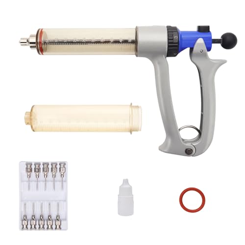 Danbark 50ml Semi-Automatic Livestock Syringe Kit Metal Adjustable Dose Repeater UV Resistant Barrel Ergonomic Grip Handle for Cattle and Goats