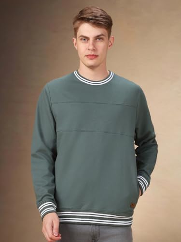 Image of Dennis Lingo Men Solid Polycotton Regular Fit Full Sleeves Pullover Sweatshirts