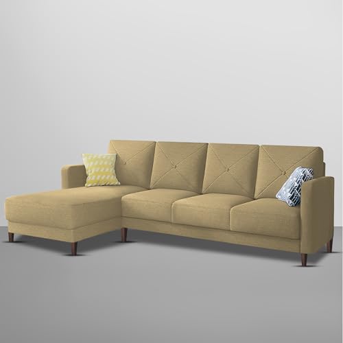 Image of Baloney LHS 6 Seater L Shape Sofa Set for Living Room (Cream Fabric) Premium Fabric Sofa