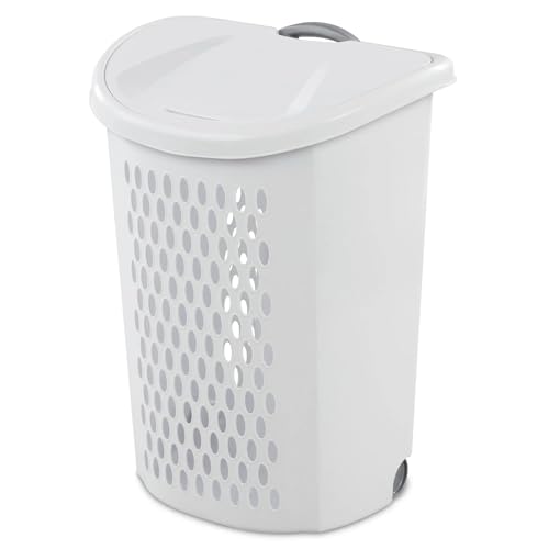 White Wheeled Plastic Laundry Hamper – Adult-Sized Rolling Basket With Handles For Home & Dorms