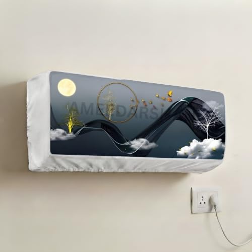 Image of Polyester Printed Air Conditioning Dust Cover Folding Designer Ac Cover For Indoor Split Ac 1.5 Ton (97X 31X 21 Cm ) (Moonlight)