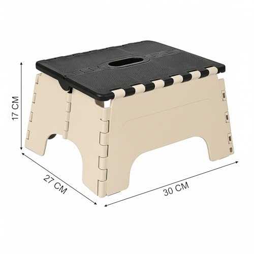 Image of 7 Inches Foldable Plastic Step Stool for Home & Kitchen, Portable Non-Slip Folding Stool, Heavy Duty Multipurpose Foot Rest for Bathroom, Office & Outdoor Use (Black-Ivory)