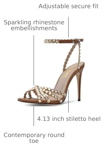 Image of HOCHFART Women's Rhinestone Stiletto High Heels Buckle Strappy Heeled Sandals Round Toe Sexy Dressy Pumps Shoes