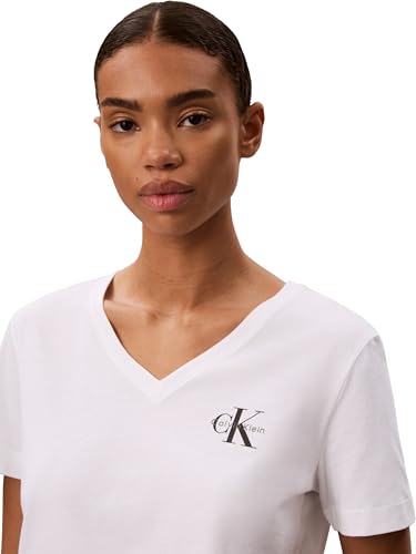 Calvin Klein Damen T-Shirt mit A-Logo Vn, 2er-Pack, Lv047C906G, Rot (Hellweiß/Rhododendron), Größe M – Ansicht 3