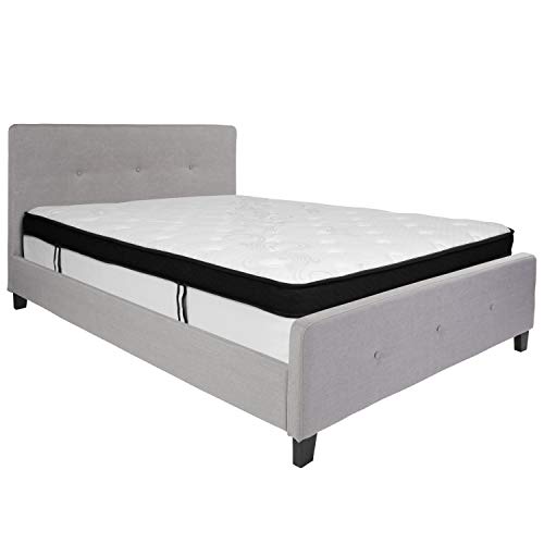 Flash Furniture Tribeca Queen Size Tufted Upholstered Platform Bed In Light Gray Fabric With Memory Foam Mattress #TOP1