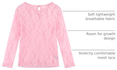 Image of Noomelfish Girls Lace Layering Tops Sheer Mesh Tee Shirts Blouse (5-12 Years)