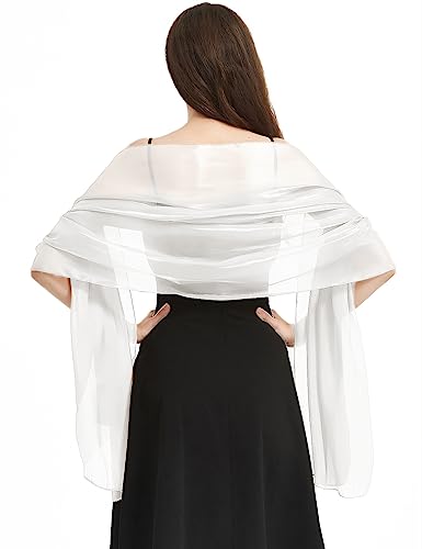 heekpek Bufanda Chal Mujer Elegante Estolas Fiesta Ligero Transparente Brillante Poliéster Moda Chal Bufanda Seda Mujer Capa Gasa Fiesta, Boda, Blanco