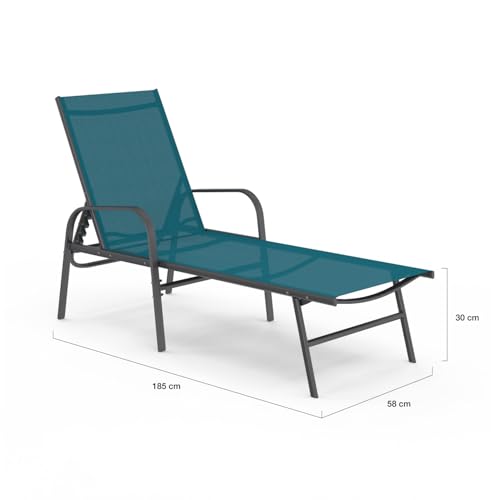 Lot 2 Transats Acier 5 Positions Textilène Bleu IDMarket