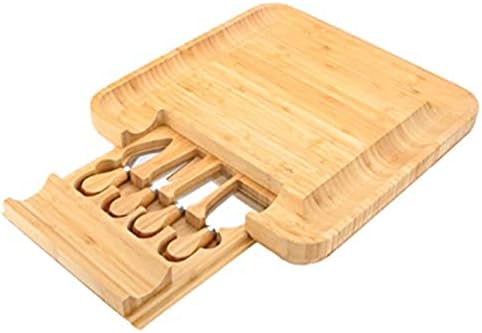 Bamboo Charcuterie Cheese Board and Knife Set, Serving Platter Tray with Cutlery Set, Housewarming Gifts, Entertaining Serving Dishes, Cheese Serving Plate, Large Cheese Charcuterie Board