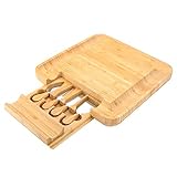 Bamboo Charcuterie Cheese Board and Knife Set, Serving Platter Tray with Cutlery Set, Housewarming G