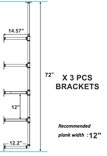 Bixirao Industrial Wall Mounted Iron Floating Pipe Shelves/Shelving/Racks/Storage/Bookcases/Brackets, Diy Open Bookshelves/Shelving For Kitchen/Office, Retro Black (5-Tier Shelf Brackets-B) #TOP2