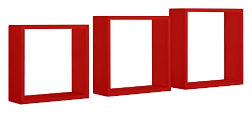 MODULARREDO | INCUBO SLIM Set de 3 Étagères Murales, 30 x 30 x 10 cm, 27 x 27 x 10 cm, 24 x 24 x 10 cm, Rouge