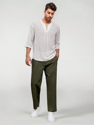 Image of Aahwan Khaki Solid Men's Regular Fit Cotton Slant Pocket Straight Leg Pants