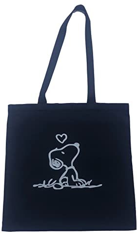 LAVARE IN LAVATRICE BORSA SHOPPER COTONE TEMA SNOOPY CUORE BAG NERA E BIANCA 42X42 (nera)