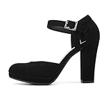 Soda "Ayden" ~ Women Mary Jane Ankle Strap Cushion High Heel Pump Shoe (Black Nbpu T, 7)