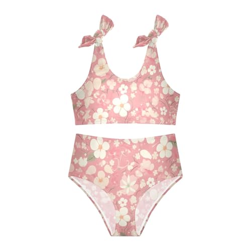 KLL Pink Pattern and Flowers Girls' 2 Piece Bikini Sets Scoop Neck Swimming Bathing Suit Swimsuit3