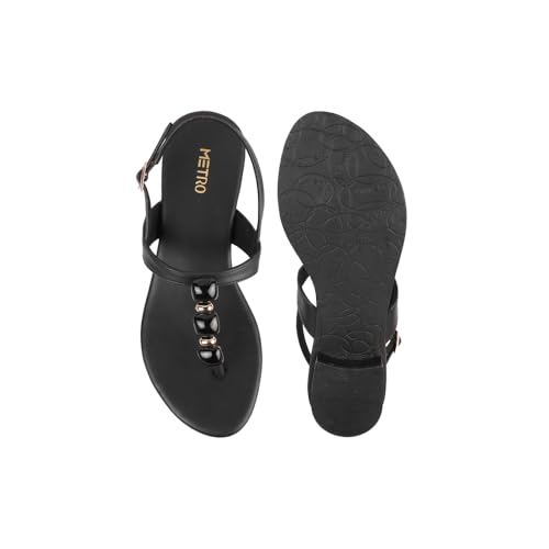 Image of Metro Women Faux Leather Beaded Thong Casual Sandals