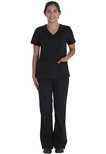 Vital Threads Womens Scrubs Set V-Neck Top & Drawstring Pant, Vt514C, S, Black #TOP2