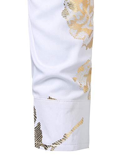 Zeroyaa Men's 3D Golden Rose Printed Slim Fit Long Sleeve Button Down Floral Dress Shirts Zzcl30 Black Gold X Large #TOP4