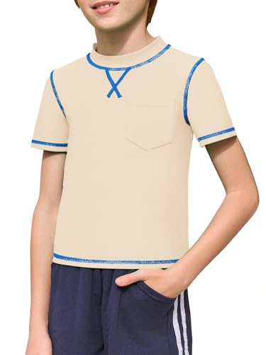 Haloumoning Boys Athletic Short Sleeve T-Shirts Kids Quick Dry Rash Guard Swim Shirt Tops Tees 5-14 Years