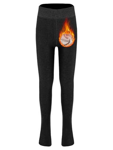 Girls Kids Cotton Fleece-Lined Pantyhose Winter Warm Tights Ribbed Stockings Footed Pants Stretchy Leggings