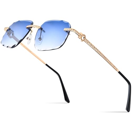 Image of HEPIDEM Rimless Rectangle Zircon Diamonds UV400 Square Sunglasses for Men with Nylon Lens