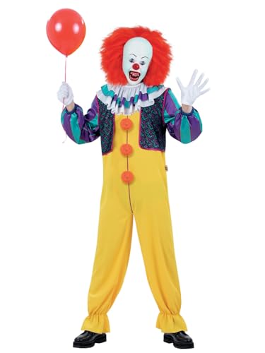 Smiffys IT The Movie Pennywise Costume for Adults All-in-One with Neck Ruffle and Inserted Waistcoat Officially Licensed Ideal for 1990s Themed Fancy Dress and Halloween Events