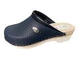 Material exterior: piel Bocciolo Zueco cerrado para hombre, ligero, empeine de piel perforada, suela micro + madera, tacón de 4,5 cm, fabricado en Italia, artículo 734 Azul Size: 43 EU